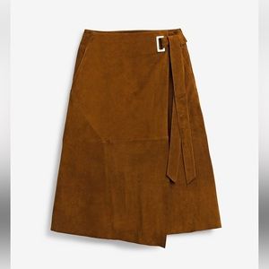 White House Black Market Brown Leather Wrap Skirt